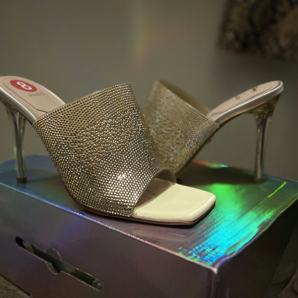 Aldo Shimmering Gold Heeled Mules